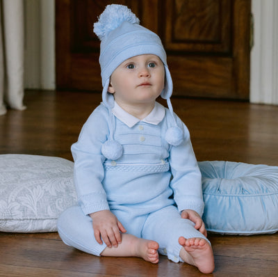 Griffin Blue Baby Bobble Hat with Ear Flaps