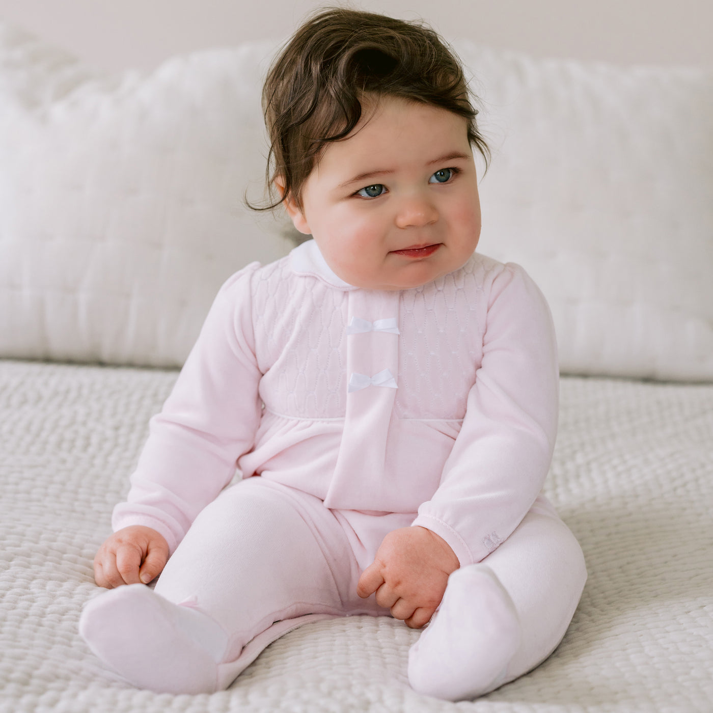 Hattie Velour Girls Pink Babygrow