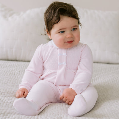 Hattie Velour Girls Pink Babygrow