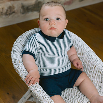 Jerry Navy Boys Stripe Knit Top and Shorts Set