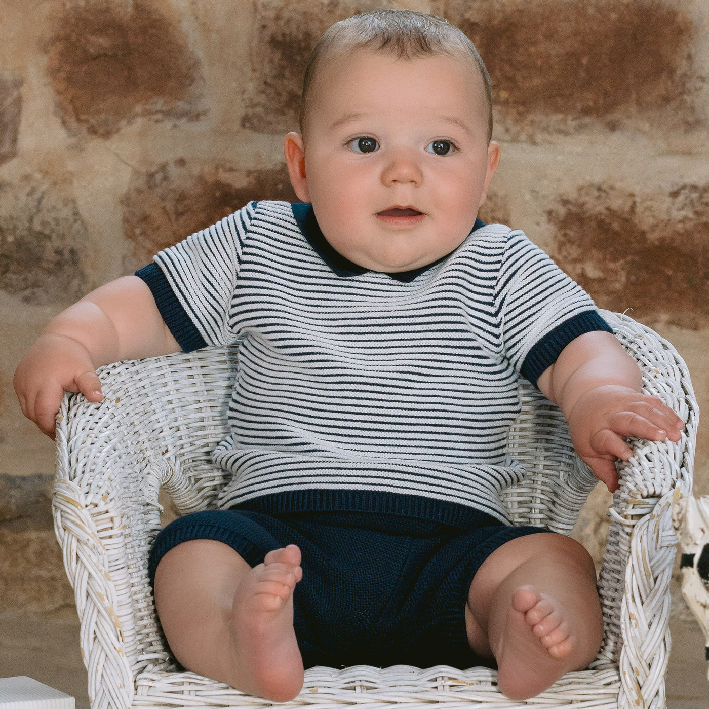 Jerry Navy Boys Stripe Knit Top and Shorts Set