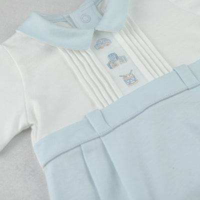 Jarvis Blue Boys Toy Embroidery Romper