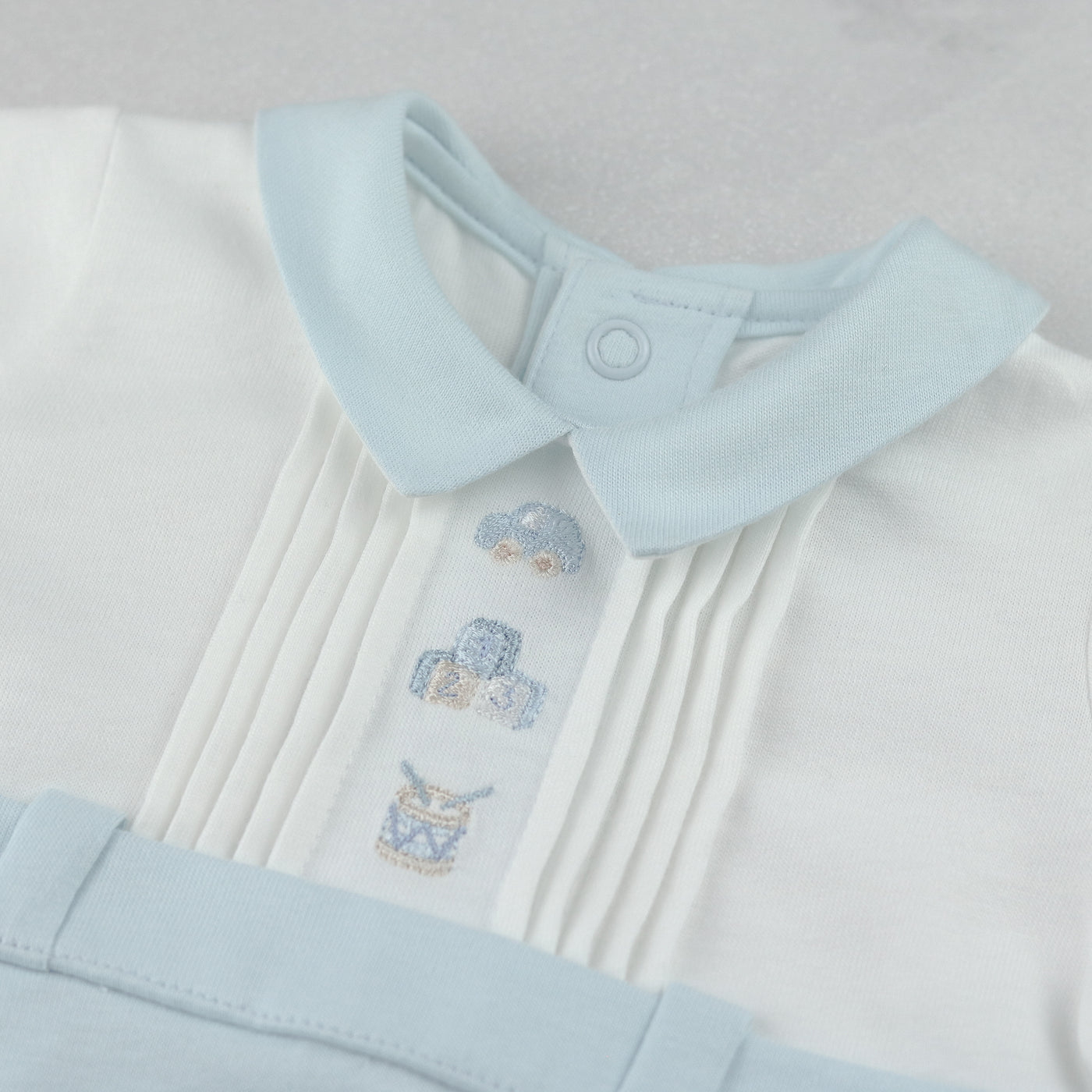 Jarvis Blue Boys Toy Embroidery Romper