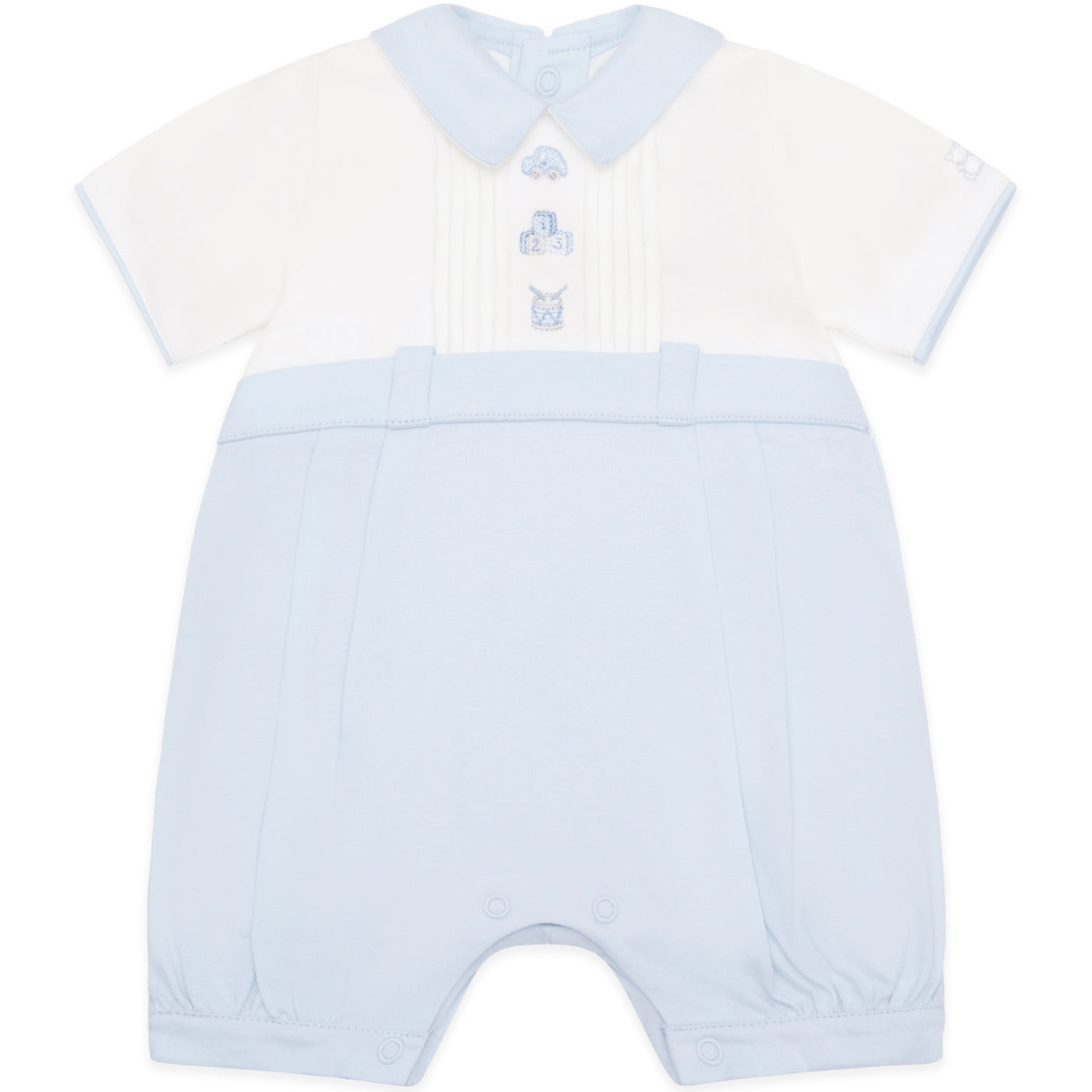 Jarvis Blue Boys Toy Embroidery Romper