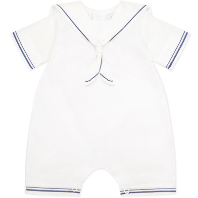 Jaden White Linen Boys Sailor Romper with Hat