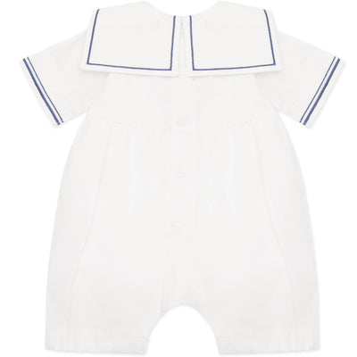 Jaden White Linen Boys Sailor Romper with Hat