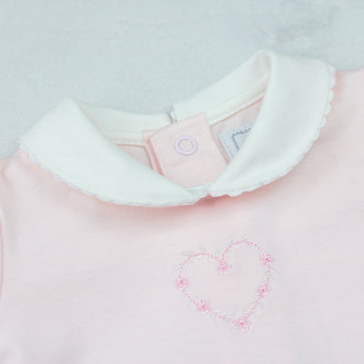 Jody Pink Girls Heart Embroidery Romper