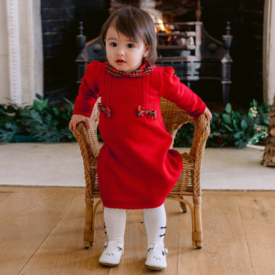 Elizabeth Red Knit Baby Girl Party Dress