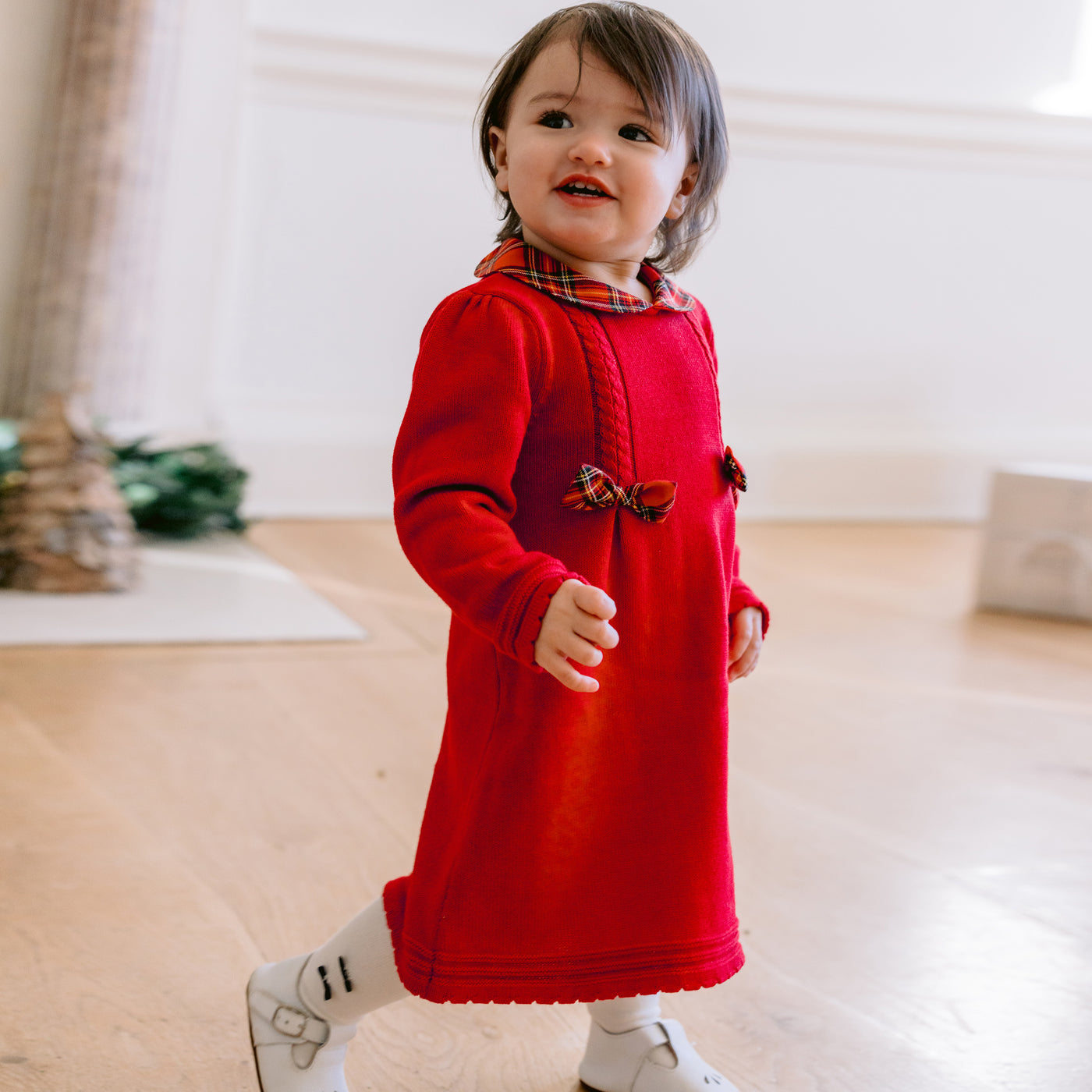 Elizabeth Red Knit Baby Girl Party Dress