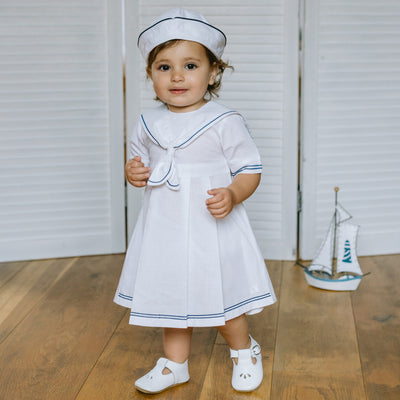 Jocelyn Girls White Sailor Dress and Hat