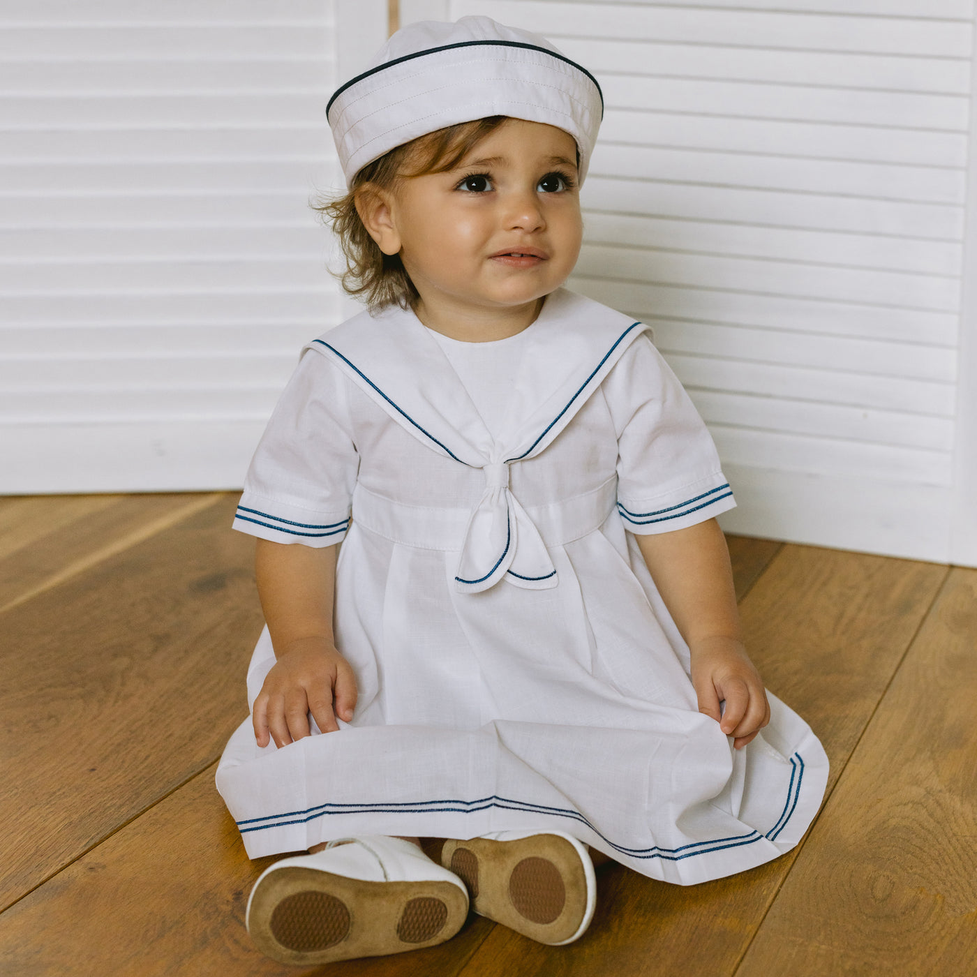 Jocelyn Girls White Sailor Dress and Hat