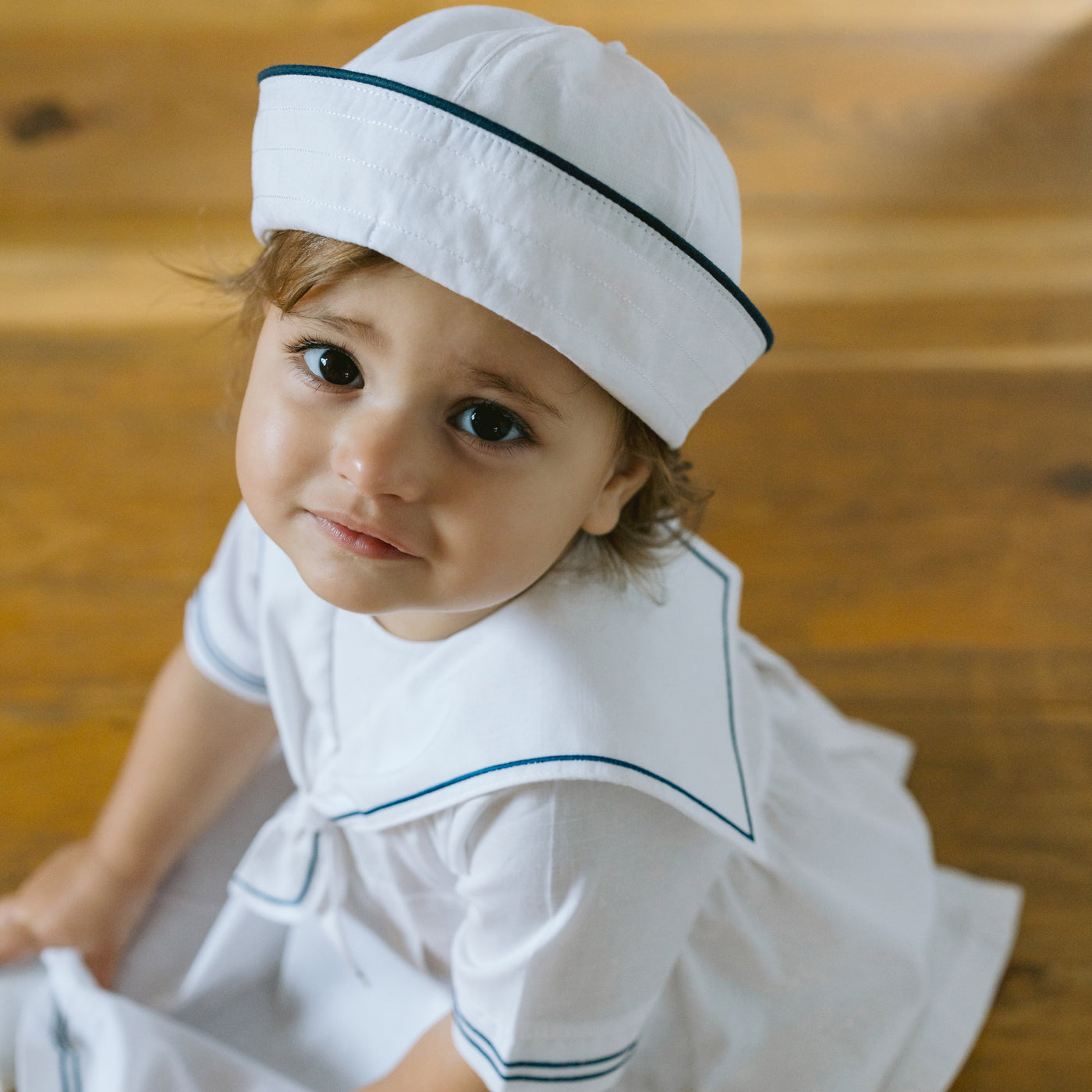 Jocelyn Girls White Sailor Dress and Hat