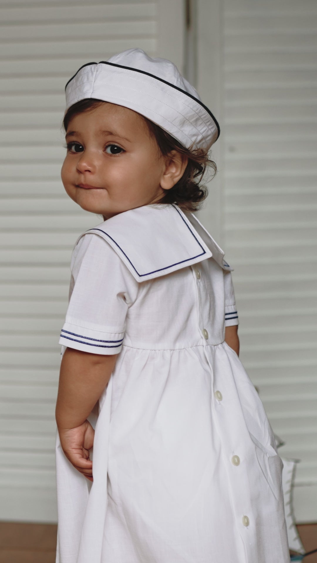 Jocelyn Girls White Sailor Dress and Hat