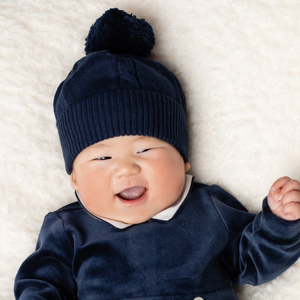 Fuzzy Navy Baby Bobble Hat Baby Hat Emile et Rose