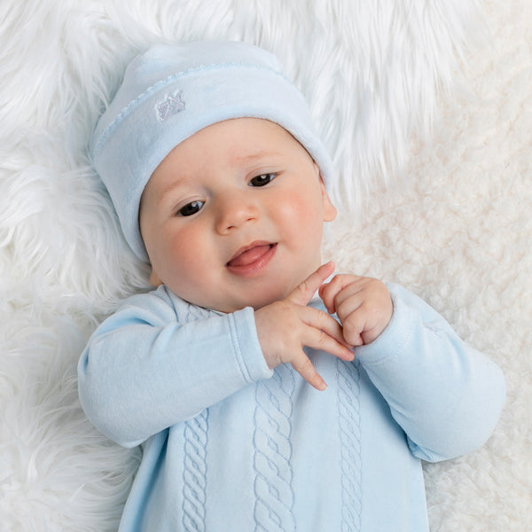 Novel Baby Boys Blue Velour Pull On Hat Baby Hat Emile et Rose