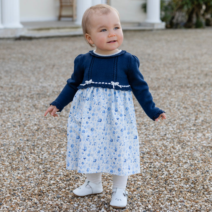 Alana Navy Floral Dress with Tights Winter Baby Girls Dress Emile et Rose