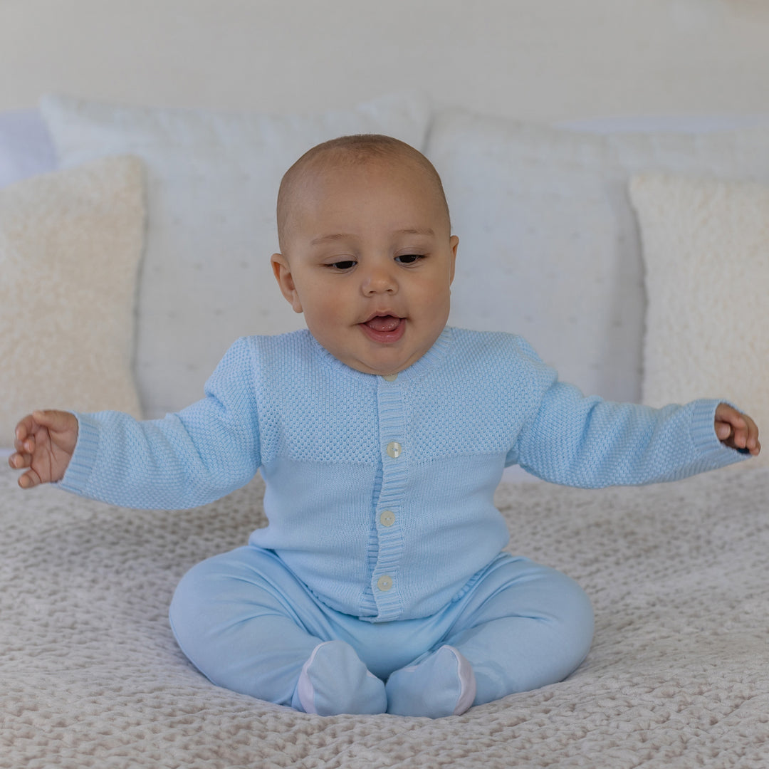 Cypress Blue Knit Baby Cardigan Baby Knitwear Emile et Rose